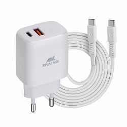 RivaPower Punjač zidni PS4192 WD4 White 3A/20W PD/QC 3.0/ 1xUSB-C/ 1xUSB-A + kabel USB-C to USB-C 1.2m