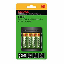 Kodak USB Fast recharger (ready-to-use) + 2100mah x 4 KAA rechargeable batteries blister